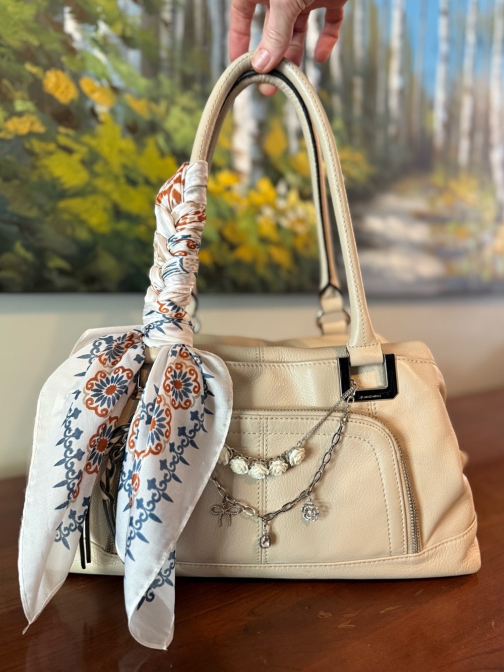 ✨B. Makowsky Buttery Leather Bag + Twilly/Charm✨Slouchy | Classy | Neutral